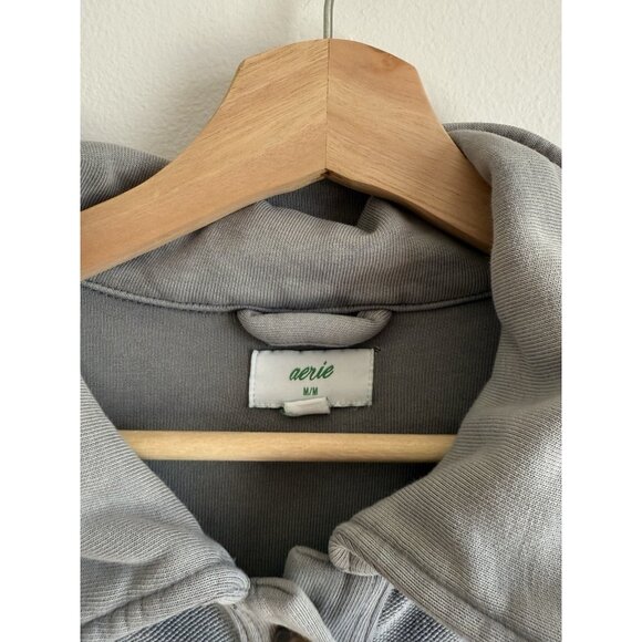 Aerie Trucker Oversized Gray Button Down Shacket Flannel Casual Basics Cotton M - Picture 7 of 10